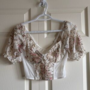Corset-style embroidered top, size S